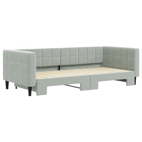 HEFZGDB Tagesbett Ausziehbar Hellgrau 90x200 cm Samt Bette Gästebett Bed Frame Einzelbetten für Schlafzimmer Gästezimmer Herberge Wohnbereich von HEFZGDB