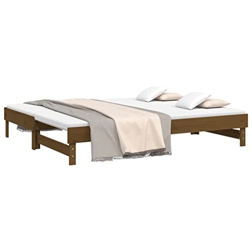 HEFZGDB Tagesbett Ausziehbar Honigbraun 2X(100x200) cm Massivholz Kiefer Jugendbett Gästebett Bed Frame Einzelbett für Schlafzimmer Herberge Wohnbereich Gästezimmer von HEFZGDB