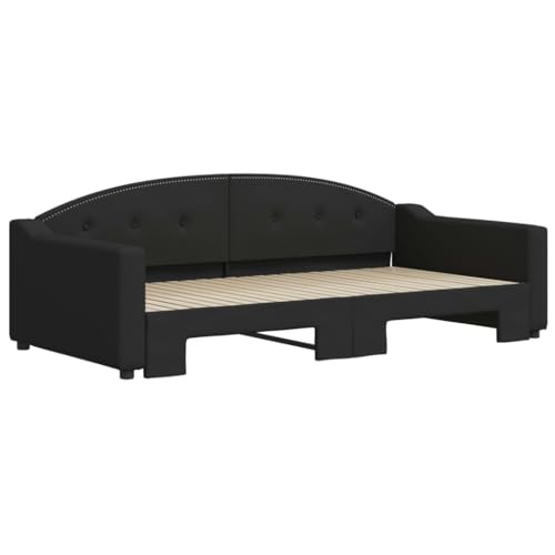 HEFZGDB Tagesbett Ausziehbar Schwarz 100x200 cm Stoff Single Bed Bed Frame Familienbett Bettrahmen für Schlafzimmer Herberge Gästezimmer Wohnbereich von HEFZGDB