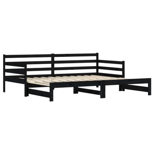 HEFZGDB Tagesbett Ausziehbar Schwarz 90x200 cm Massivholz Kiefer Bette Gästebett Bed Frame Einzelbetten für Wohnbereich Herberge Schlafzimmer Gästezimmer von HEFZGDB