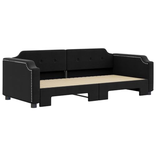 HEFZGDB Tagesbett Ausziehbar Schwarz 90x200 cm Stoff Daybed Gästebett Familienbett Doppelbett für Gästezimmer Schlafzimmer Herberge Wohnbereich HEFZGDB Tagesbett Ausziehbar Schwarz 90x200 cm Stoff Daybed Gästebett Familienbett Doppelbett für Gästezimmer Schlafzimmer Herberge Wohnbereich von HEFZGDB