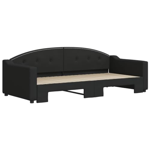 HEFZGDB Tagesbett Ausziehbar Schwarz 90x200 cm Stoff Single Bed Bed Frame Familienbett Bettrahmen für Schlafzimmer Herberge Gästezimmer Wohnbereich von HEFZGDB
