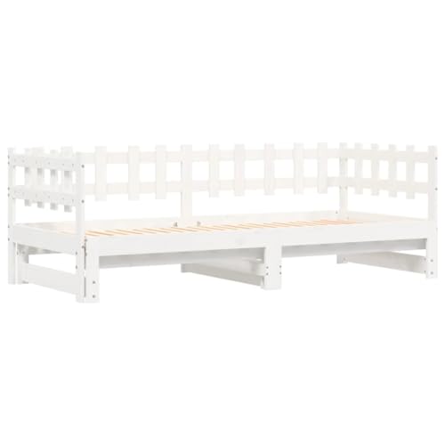 HEFZGDB Tagesbett Ausziehbar Weiß 2X(80x200) cm Massivholz Kiefer Double Bed Gästebett Familienbett Einzelbetten für Herberge Gästezimmer Schlafzimmer Wohnbereich von HEFZGDB
