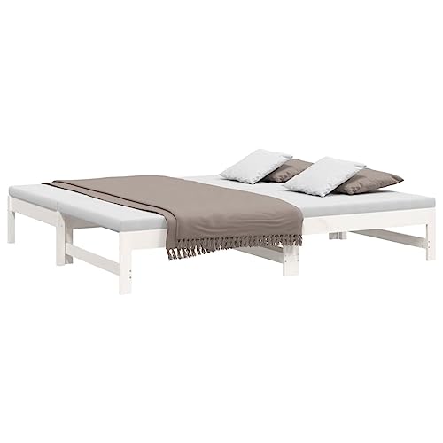 HEFZGDB Tagesbett Ausziehbar Weiß 2X(90x190) cm Massivholz Kiefer Double Bed Gästebett Bed Frame Doppelbett für Herberge Wohnbereich Schlafzimmer Gästezimmer von HEFZGDB
