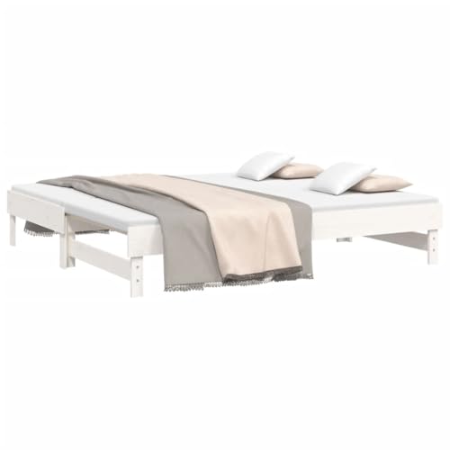 HEFZGDB Tagesbett Ausziehbar Weiß 2X(90x190) cm Massivholz Kiefer Jugendbett Gästebett Bed Frame Einzelbett für Schlafzimmer Herberge Wohnbereich Gästezimmer von HEFZGDB