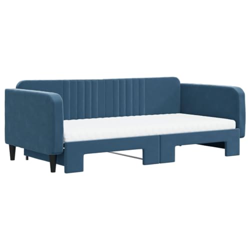 HEFZGDB Tagesbett Ausziehbar mit Matratzen Blau 100x200 cm Samt Jugendbett Bed Frame Familienbett Einzelbetten für Herberge Wohnbereich Schlafzimmer Gästezimmer HEFZGDB Tagesbett Ausziehbar mit Matratzen Blau 100x200 cm Samt Jugendbett Bed Frame Familienbett Einzelbetten für Herberge Wohnbereich Schlafzimmer Gästezimmer von HEFZGDB