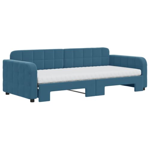 HEFZGDB Tagesbett Ausziehbar mit Matratzen Blau 90x200 cm Samt Ehebett Gästebett Familienbett Einzelbett für Schlafzimmer Herberge Wohnbereich Gästezimmer HEFZGDB Tagesbett Ausziehbar mit Matratzen Blau 90x200 cm Samt Ehebett Gästebett Familienbett Einzelbett für Schlafzimmer Herberge Wohnbereich Gästezimmer von HEFZGDB