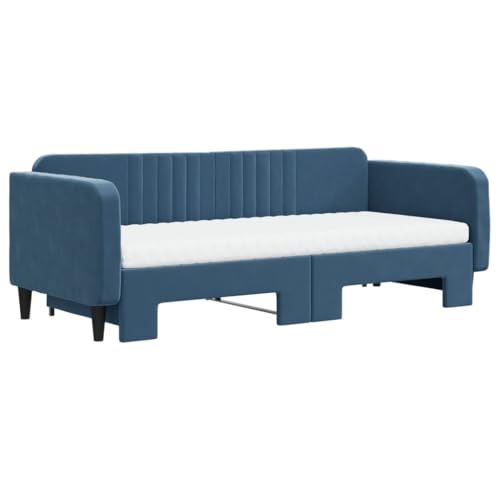 HEFZGDB Tagesbett Ausziehbar mit Matratzen Blau 90x200 cm Samt Jugendbett Bed Frame Familienbett Einzelbetten für Herberge Wohnbereich Schlafzimmer Gästezimmer HEFZGDB Tagesbett Ausziehbar mit Matratzen Blau 90x200 cm Samt Jugendbett Bed Frame Familienbett Einzelbetten für Herberge Wohnbereich Schlafzimmer Gästezimmer von HEFZGDB