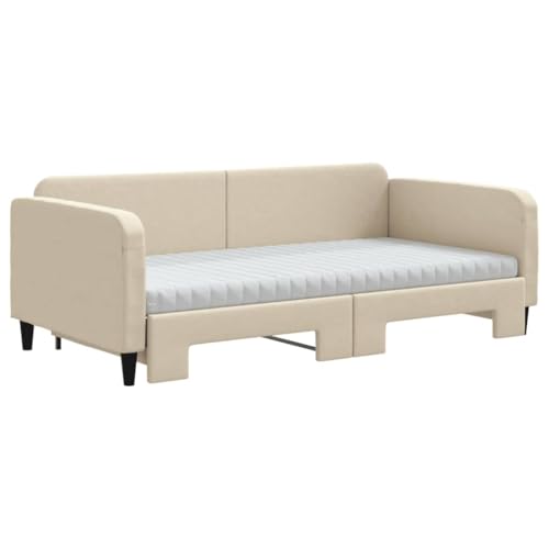 HEFZGDB Tagesbett Ausziehbar mit Matratzen Creme 100x200 cm Stoff Double Bed Gästebett Bettgestell Bettrahmen für Gästezimmer Schlafzimmer Wohnbereich Herberge HEFZGDB Tagesbett Ausziehbar mit Matratzen Creme 100x200 cm Stoff Double Bed Gästebett Bettgestell Bettrahmen für Gästezimmer Schlafzimmer Wohnbereich Herberge von HEFZGDB