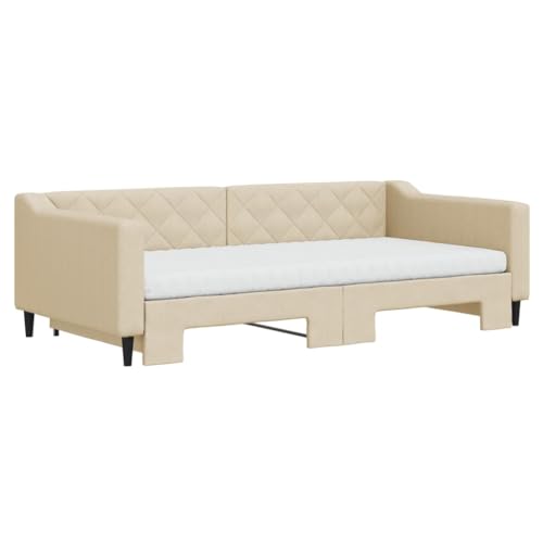 HEFZGDB Tagesbett Ausziehbar mit Matratzen Creme 100x200 cm Stoff Single Bed Gästebett Doppelbett Bettrahmen für Gästezimmer Herberge Schlafzimmer Wohnbereich HEFZGDB Tagesbett Ausziehbar mit Matratzen Creme 100x200 cm Stoff Single Bed Gästebett Doppelbett Bettrahmen für Gästezimmer Herberge Schlafzimmer Wohnbereich von HEFZGDB