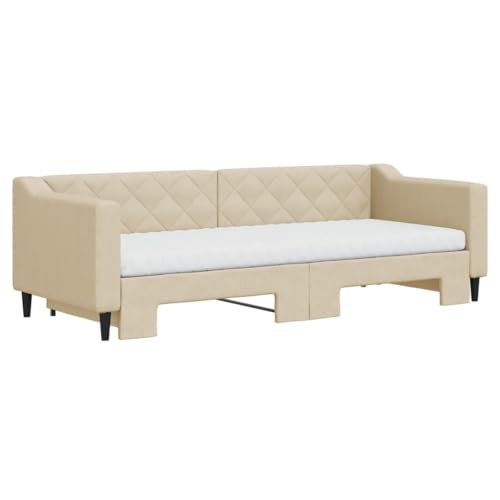 HEFZGDB Tagesbett Ausziehbar mit Matratzen Creme 80x200 cm Stoff Single Bed Gästebett Doppelbett Bettrahmen für Gästezimmer Herberge Schlafzimmer Wohnbereich HEFZGDB Tagesbett Ausziehbar mit Matratzen Creme 80x200 cm Stoff Single Bed Gästebett Doppelbett Bettrahmen für Gästezimmer Herberge Schlafzimmer Wohnbereich von HEFZGDB