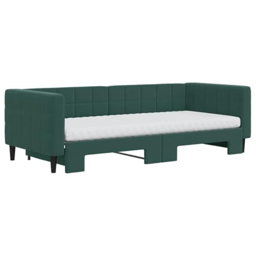 HEFZGDB Tagesbett Ausziehbar mit Matratzen Dunkelgrün 90x200 cm Samt Bette Gästebett Bed Frame Einzelbetten für Schlafzimmer Gästezimmer Herberge Wohnbereich von HEFZGDB