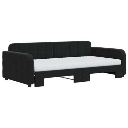 HEFZGDB Tagesbett Ausziehbar mit Matratzen Schwarz 100x200 cm Samt Ehebett Gästebett Familienbett Einzelbett für Schlafzimmer Herberge Wohnbereich Gästezimmer von HEFZGDB