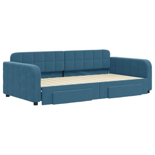 HEFZGDB Tagesbett Ausziehbar mit Schubladen Blau 100x200 cm Samt Ehebett Gästebett Familienbett Einzelbett für Schlafzimmer Herberge Wohnbereich Gästezimmer HEFZGDB Tagesbett Ausziehbar mit Schubladen Blau 100x200 cm Samt Ehebett Gästebett Familienbett Einzelbett für Schlafzimmer Herberge Wohnbereich Gästezimmer von HEFZGDB