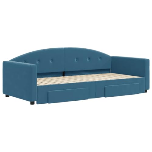 HEFZGDB Tagesbett Ausziehbar mit Schubladen Blau 90x200 cm Samt Ehebett Gästebett Einzelbetten Bettrahmen für Herberge Schlafzimmer Gästezimmer Wohnbereich von HEFZGDB