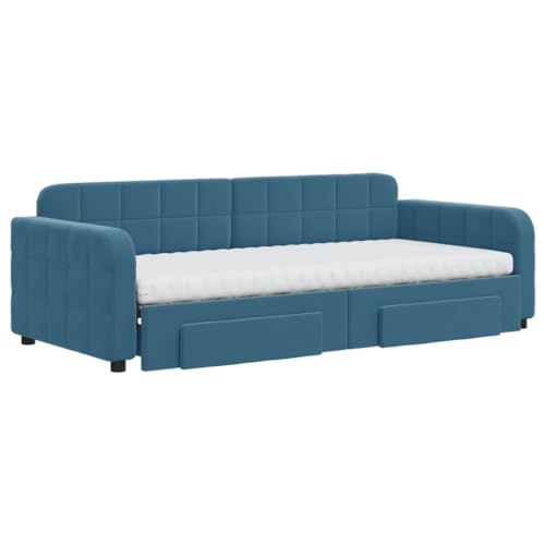 HEFZGDB Tagesbett Ausziehbar mit Schubladen Blau 90x200 cm Samt Ehebett Gästebett Familienbett Einzelbett für Schlafzimmer Herberge Wohnbereich Gästezimmer HEFZGDB Tagesbett Ausziehbar mit Schubladen Blau 90x200 cm Samt Ehebett Gästebett Familienbett Einzelbett für Schlafzimmer Herberge Wohnbereich Gästezimmer von HEFZGDB