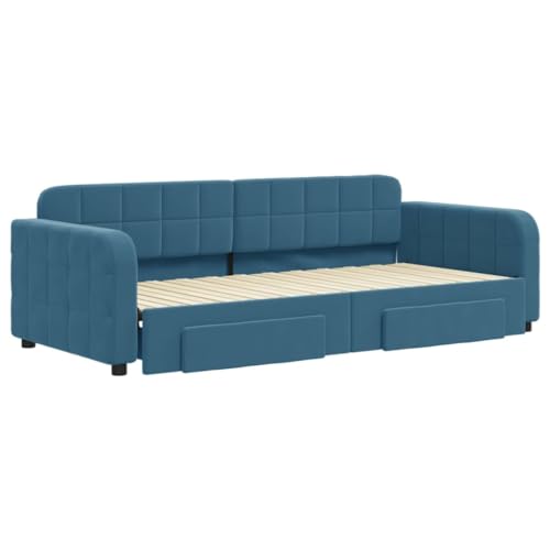 HEFZGDB Tagesbett Ausziehbar mit Schubladen Blau 90x200 cm Samt Ehebett Gästebett Familienbett Einzelbett für Schlafzimmer Herberge Wohnbereich Gästezimmer HEFZGDB Tagesbett Ausziehbar mit Schubladen Blau 90x200 cm Samt Ehebett Gästebett Familienbett Einzelbett für Schlafzimmer Herberge Wohnbereich Gästezimmer von HEFZGDB