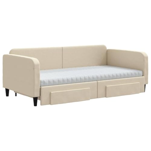 HEFZGDB Tagesbett Ausziehbar mit Schubladen Creme 100x200 cm Stoff Double Bed Gästebett Bettgestell Bettrahmen für Gästezimmer Schlafzimmer Wohnbereich Herberge HEFZGDB Tagesbett Ausziehbar mit Schubladen Creme 100x200 cm Stoff Double Bed Gästebett Bettgestell Bettrahmen für Gästezimmer Schlafzimmer Wohnbereich Herberge von HEFZGDB