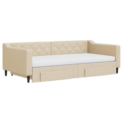 HEFZGDB Tagesbett Ausziehbar mit Schubladen Creme 100x200 cm Stoff Single Bed Gästebett Doppelbett Bettrahmen für Gästezimmer Herberge Schlafzimmer Wohnbereich HEFZGDB Tagesbett Ausziehbar mit Schubladen Creme 100x200 cm Stoff Single Bed Gästebett Doppelbett Bettrahmen für Gästezimmer Herberge Schlafzimmer Wohnbereich von HEFZGDB