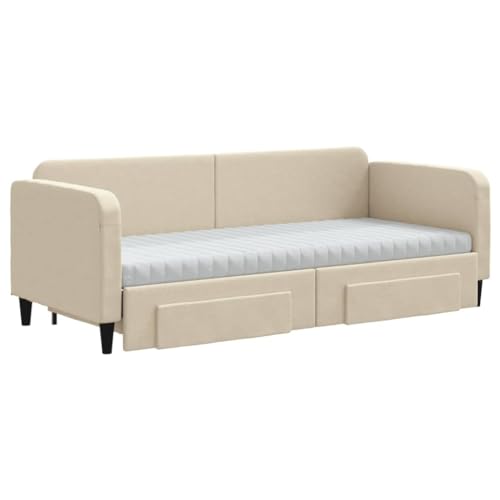 HEFZGDB Tagesbett Ausziehbar mit Schubladen Creme 80x200 cm Stoff Double Bed Gästebett Bettgestell Bettrahmen für Gästezimmer Schlafzimmer Wohnbereich Herberge HEFZGDB Tagesbett Ausziehbar mit Schubladen Creme 80x200 cm Stoff Double Bed Gästebett Bettgestell Bettrahmen für Gästezimmer Schlafzimmer Wohnbereich Herberge von HEFZGDB