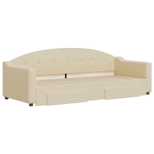 HEFZGDB Tagesbett Ausziehbar mit Schubladen Creme 80x200 cm Stoff Single Bed Bed Frame Familienbett Bettrahmen für Schlafzimmer Herberge Gästezimmer Wohnbereich von HEFZGDB