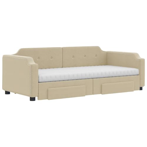 HEFZGDB Tagesbett Ausziehbar mit Schubladen Creme 90x200 cm Stoff Daybed Gästebett Familienbett Doppelbett für Gästezimmer Schlafzimmer Herberge Wohnbereich HEFZGDB Tagesbett Ausziehbar mit Schubladen Creme 90x200 cm Stoff Daybed Gästebett Familienbett Doppelbett für Gästezimmer Schlafzimmer Herberge Wohnbereich von HEFZGDB