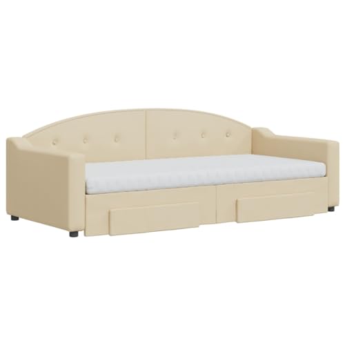 HEFZGDB Tagesbett Ausziehbar mit Schubladen Creme 90x200 cm Stoff Single Bed Bed Frame Familienbett Bettrahmen für Schlafzimmer Herberge Gästezimmer Wohnbereich von HEFZGDB