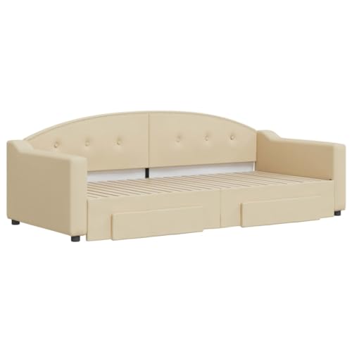 HEFZGDB Tagesbett Ausziehbar mit Schubladen Creme 90x200 cm Stoff Single Bed Bed Frame Familienbett Bettrahmen für Schlafzimmer Herberge Gästezimmer Wohnbereich von HEFZGDB