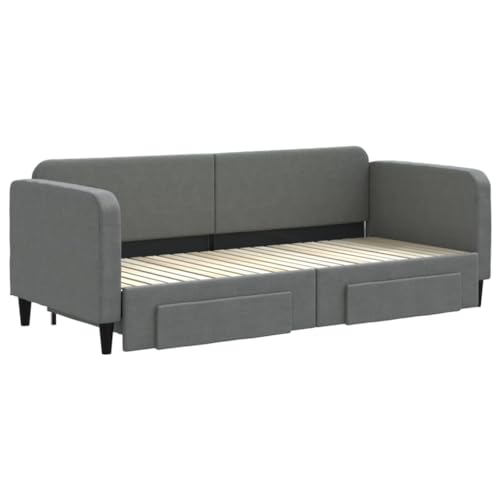 HEFZGDB Tagesbett Ausziehbar mit Schubladen Dunkelgrau 80x200 cm Stoff Double Bed Gästebett Bettgestell Bettrahmen für Gästezimmer Schlafzimmer Wohnbereich Herberge von HEFZGDB