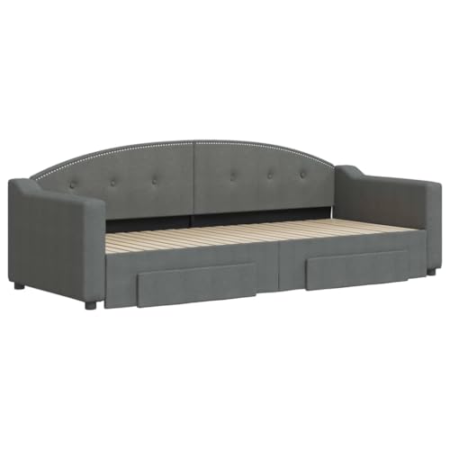 HEFZGDB Tagesbett Ausziehbar mit Schubladen Dunkelgrau 80x200 cm Stoff Single Bed Bed Frame Familienbett Bettrahmen für Schlafzimmer Herberge Gästezimmer Wohnbereich von HEFZGDB