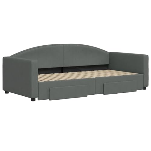 HEFZGDB Tagesbett Ausziehbar mit Schubladen Dunkelgrau 90x190 cm Stoff Daybed Bettgestell Bed Frame Doppelbett für Gästezimmer Herberge Wohnbereich Schlafzimmer von HEFZGDB