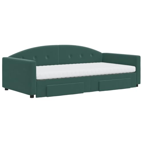 HEFZGDB Tagesbett Ausziehbar mit Schubladen Dunkelgrün 100x200 cm Samt Ehebett Gästebett Einzelbetten Bettrahmen für Herberge Schlafzimmer Gästezimmer Wohnbereich von HEFZGDB