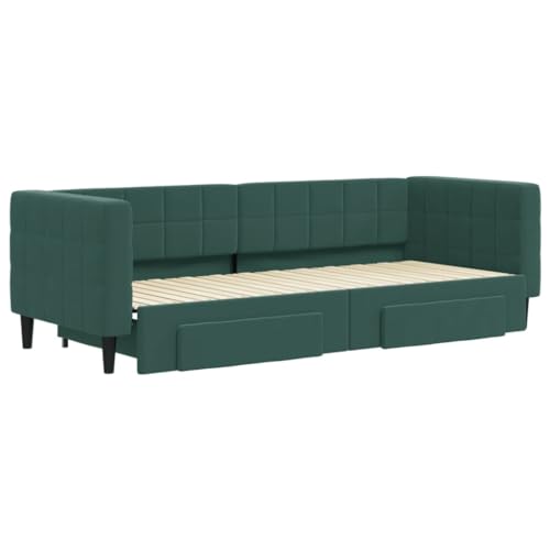 HEFZGDB Tagesbett Ausziehbar mit Schubladen Dunkelgrün 80x200 cm Samt Bette Gästebett Bed Frame Einzelbetten für Schlafzimmer Gästezimmer Herberge Wohnbereich von HEFZGDB
