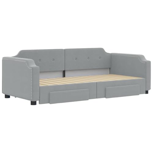 HEFZGDB Tagesbett Ausziehbar mit Schubladen Hellgrau 100x200 cm Stoff Daybed Gästebett Familienbett Doppelbett für Gästezimmer Schlafzimmer Herberge Wohnbereich von HEFZGDB
