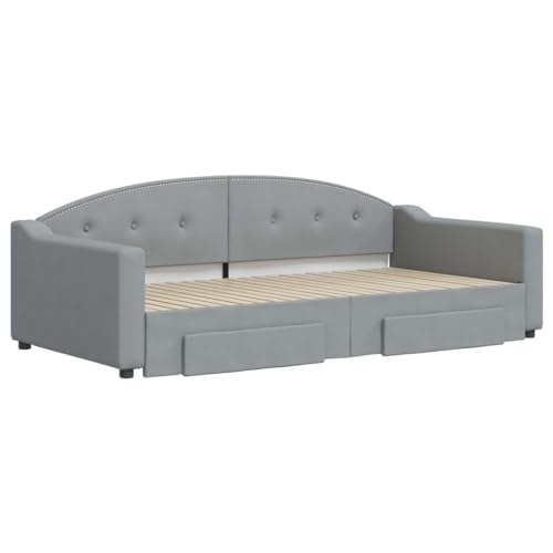 HEFZGDB Tagesbett Ausziehbar mit Schubladen Hellgrau 100x200 cm Stoff Single Bed Bed Frame Familienbett Bettrahmen für Schlafzimmer Herberge Gästezimmer Wohnbereich von HEFZGDB