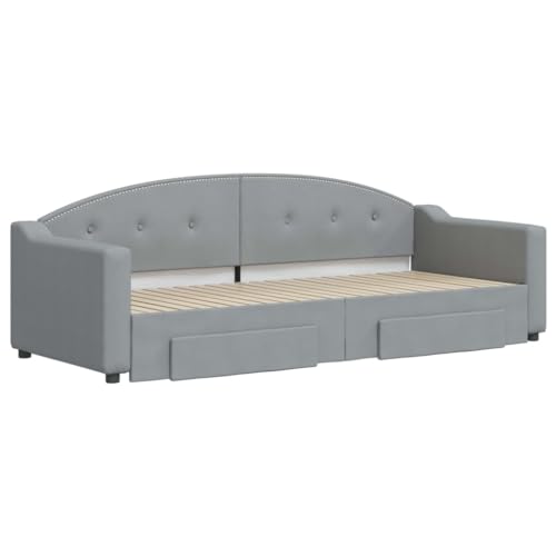 HEFZGDB Tagesbett Ausziehbar mit Schubladen Hellgrau 80x200 cm Stoff Single Bed Bed Frame Familienbett Bettrahmen für Schlafzimmer Herberge Gästezimmer Wohnbereich von HEFZGDB