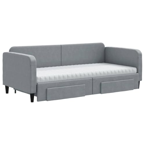 HEFZGDB Tagesbett Ausziehbar mit Schubladen Hellgrau 90x190 cm Stoff Double Bed Gästebett Bettgestell Bettrahmen für Gästezimmer Schlafzimmer Wohnbereich Herberge von HEFZGDB