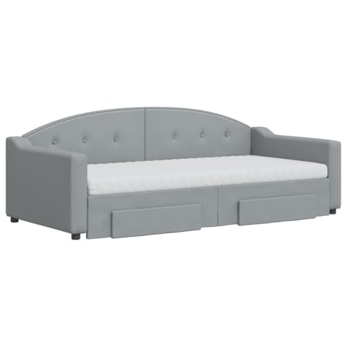 HEFZGDB Tagesbett Ausziehbar mit Schubladen Hellgrau 90x190 cm Stoff Single Bed Bed Frame Familienbett Bettrahmen für Schlafzimmer Herberge Gästezimmer Wohnbereich von HEFZGDB