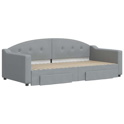 HEFZGDB Tagesbett Ausziehbar mit Schubladen Hellgrau 90x190 cm Stoff Single Bed Bed Frame Familienbett Bettrahmen für Schlafzimmer Herberge Gästezimmer Wohnbereich von HEFZGDB