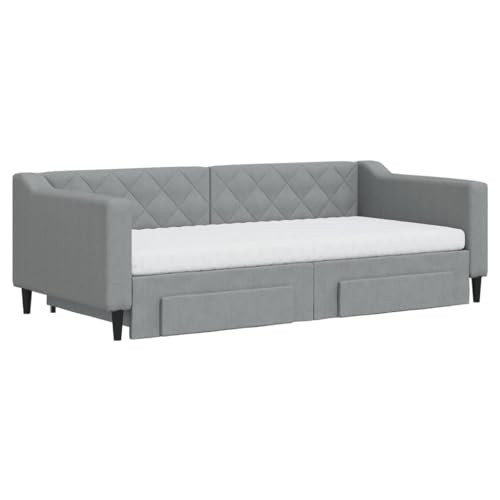 HEFZGDB Tagesbett Ausziehbar mit Schubladen Hellgrau 90x190 cm Stoff Single Bed Gästebett Doppelbett Bettrahmen für Gästezimmer Herberge Schlafzimmer Wohnbereich HEFZGDB Tagesbett Ausziehbar mit Schubladen Hellgrau 90x190 cm Stoff Single Bed Gästebett Doppelbett Bettrahmen für Gästezimmer Herberge Schlafzimmer Wohnbereich von HEFZGDB