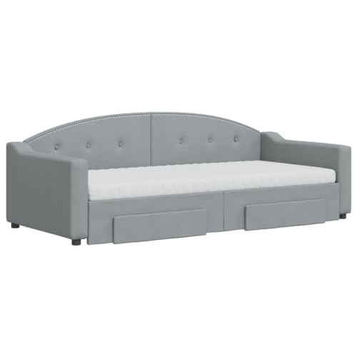 HEFZGDB Tagesbett Ausziehbar mit Schubladen Hellgrau 90x200 cm Stoff Single Bed Bed Frame Familienbett Bettrahmen für Schlafzimmer Herberge Gästezimmer Wohnbereich von HEFZGDB