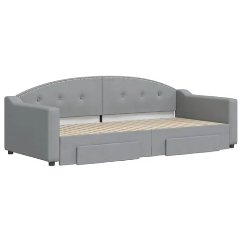 HEFZGDB Tagesbett Ausziehbar mit Schubladen Hellgrau 90x200 cm Stoff Single Bed Bed Frame Familienbett Bettrahmen für Schlafzimmer Herberge Gästezimmer Wohnbereich von HEFZGDB