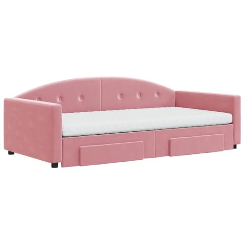 HEFZGDB Tagesbett Ausziehbar mit Schubladen Rosa 100x200 cm Samt Ehebett Gästebett Einzelbetten Bettrahmen für Herberge Schlafzimmer Gästezimmer Wohnbereich von HEFZGDB