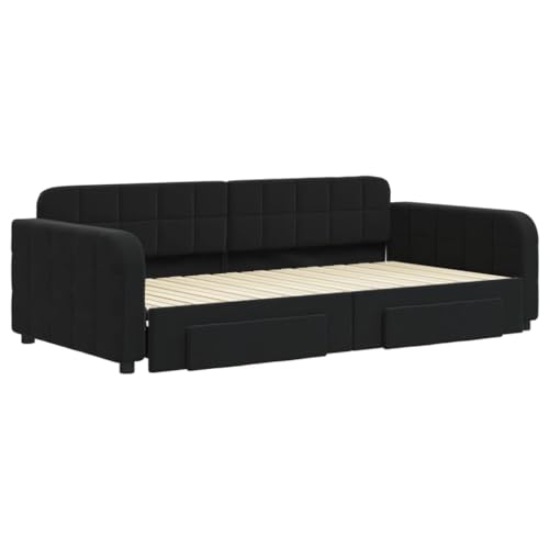 HEFZGDB Tagesbett Ausziehbar mit Schubladen Schwarz 100x200 cm Samt Ehebett Gästebett Familienbett Einzelbett für Schlafzimmer Herberge Wohnbereich Gästezimmer HEFZGDB Tagesbett Ausziehbar mit Schubladen Schwarz 100x200 cm Samt Ehebett Gästebett Familienbett Einzelbett für Schlafzimmer Herberge Wohnbereich Gästezimmer von HEFZGDB