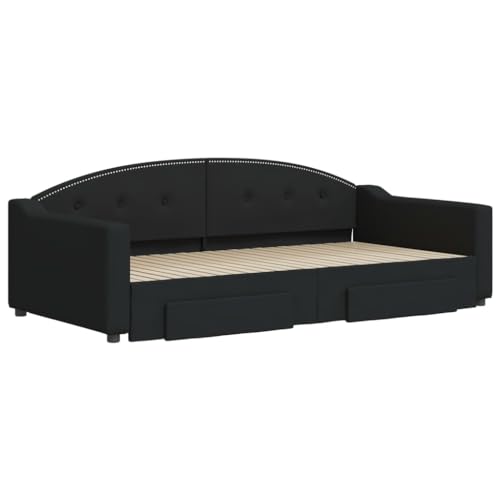 HEFZGDB Tagesbett Ausziehbar mit Schubladen Schwarz 100x200 cm Stoff Single Bed Bed Frame Familienbett Bettrahmen für Schlafzimmer Herberge Gästezimmer Wohnbereich von HEFZGDB