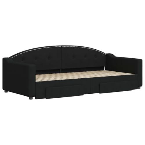 HEFZGDB Tagesbett Ausziehbar mit Schubladen Schwarz 90x200 cm Stoff Single Bed Bed Frame Familienbett Bettrahmen für Schlafzimmer Herberge Gästezimmer Wohnbereich von HEFZGDB