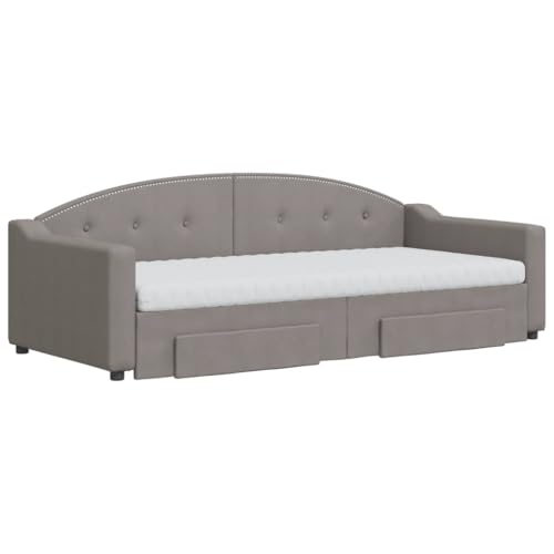 HEFZGDB Tagesbett Ausziehbar mit Schubladen Taupe 90x200 cm Stoff Single Bed Bed Frame Familienbett Bettrahmen für Schlafzimmer Herberge Gästezimmer Wohnbereich von HEFZGDB