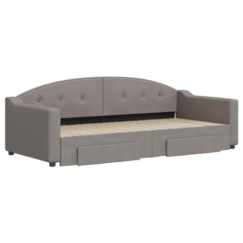 HEFZGDB Tagesbett Ausziehbar mit Schubladen Taupe 90x200 cm Stoff Single Bed Bed Frame Familienbett Bettrahmen für Schlafzimmer Herberge Gästezimmer Wohnbereich von HEFZGDB