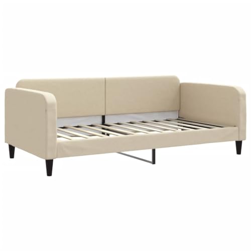 HEFZGDB Tagesbett mit Matratze Creme 100x200 cm Stoff Double Bed Gästebett Bettgestell Bettrahmen für Gästezimmer Schlafzimmer Wohnbereich Herberge von HEFZGDB
