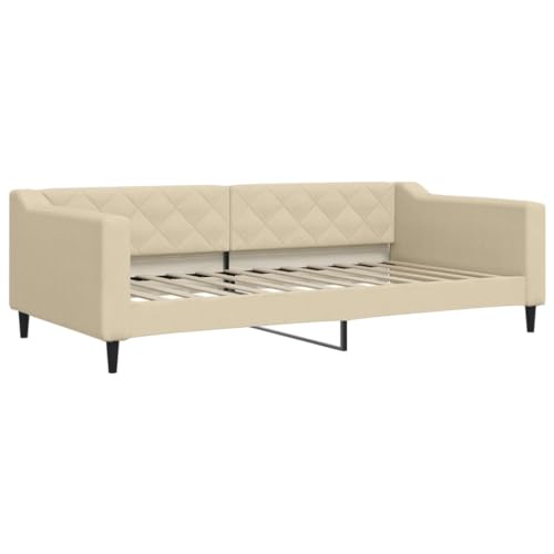 HEFZGDB Tagesbett mit Matratze Creme 100x200 cm Stoff Single Bed Gästebett Doppelbett Bettrahmen für Gästezimmer Herberge Schlafzimmer Wohnbereich HEFZGDB Tagesbett mit Matratze Creme 100x200 cm Stoff Single Bed Gästebett Doppelbett Bettrahmen für Gästezimmer Herberge Schlafzimmer Wohnbereich von HEFZGDB